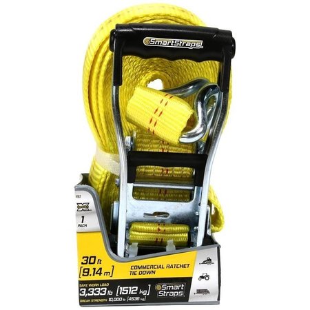 SMARTSTRAP TieDown, 2 in W, 30 ft L, Polyethylene, Yellow, 3333 lb, JHook End Fitting, Steel End Fitting 167